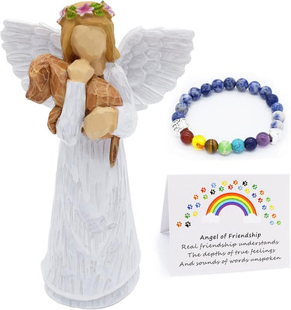 Dog Memorial Gift Set with Angel of Friendship Figurine & Rainbow Bridge Chakra Bracelet - emmy-rae-jewels.com
