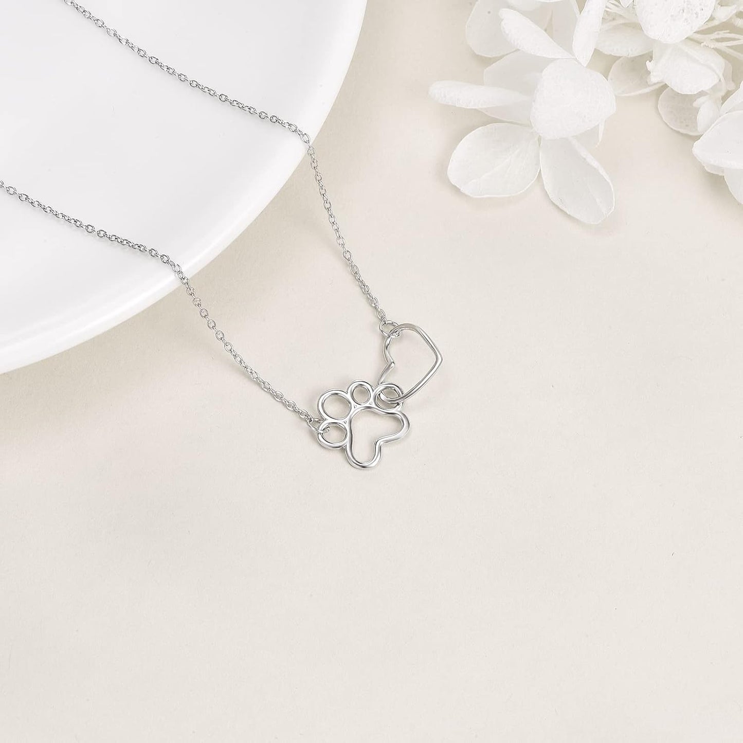 Sterling Silver Paw Print Necklace – Heart Crystal Pendant - emmy-rae-jewels.com