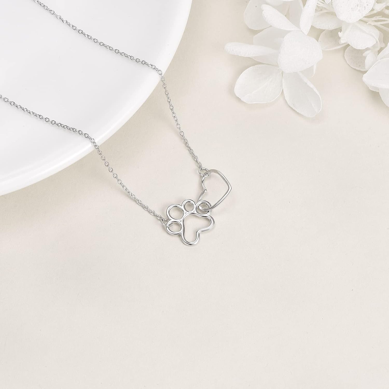 Sterling Silver Paw Print Necklace – Heart Crystal Pendant - emmy-rae-jewels.com