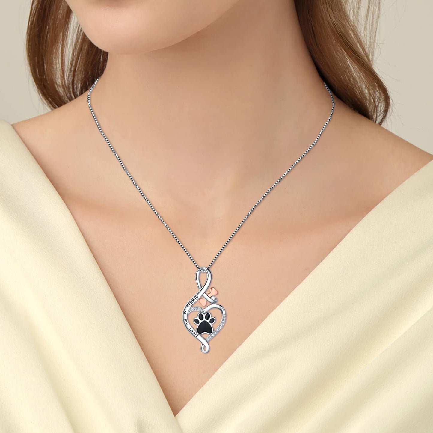 Lucky Paw Necklace with Heart, Bone & Infinity – “Always in My Heart” Pendant - emmy-rae-jewels.com