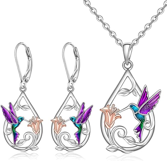 Beautiful Hummingbird Necklace for Women with Bonus Earrings - emmy-rae-jewels.com