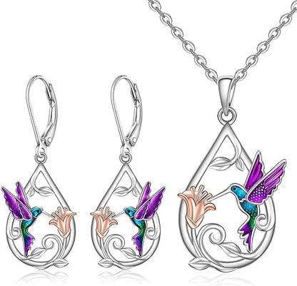 Beautiful Hummingbird Necklace for Women with Bonus Earrings - emmy-rae-jewels.com
