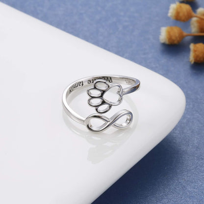 Handcrafted Paw & Heart Ring – Adjustable 925 Sterling Silver - emmy-rae-jewels.com