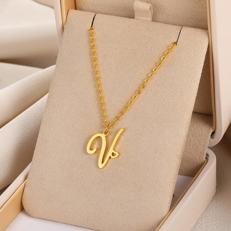 Cursive Initial Letter Pendant Necklaces - emmy-rae-jewels.com