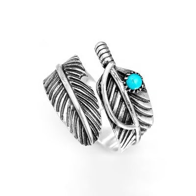 For Memorial S925 Guardian Angel Turquoise Feather Ring - emmy-rae-jewels.com