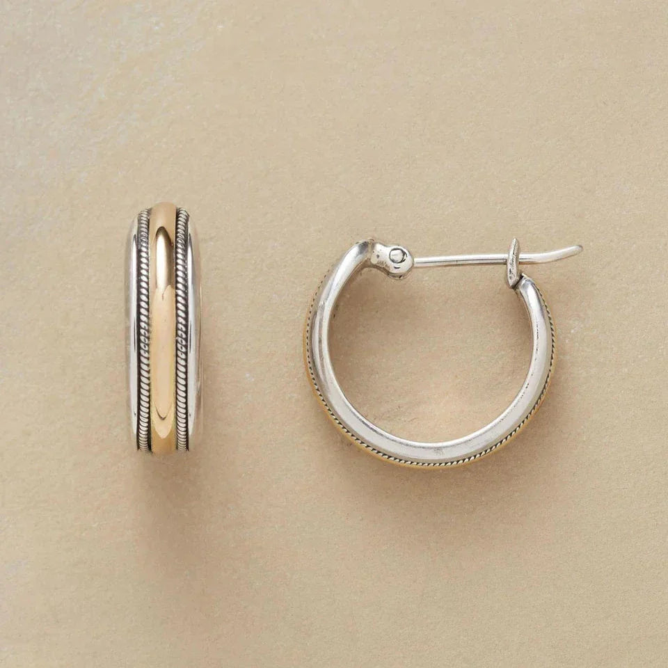 Vintage Golden Line Silver Hoop Earrings - emmy-rae-jewels.com