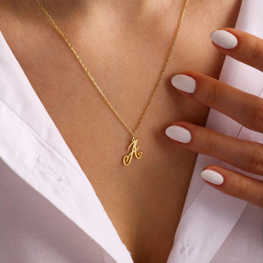 Cursive Initial Letter Pendant Necklaces - emmy-rae-jewels.com