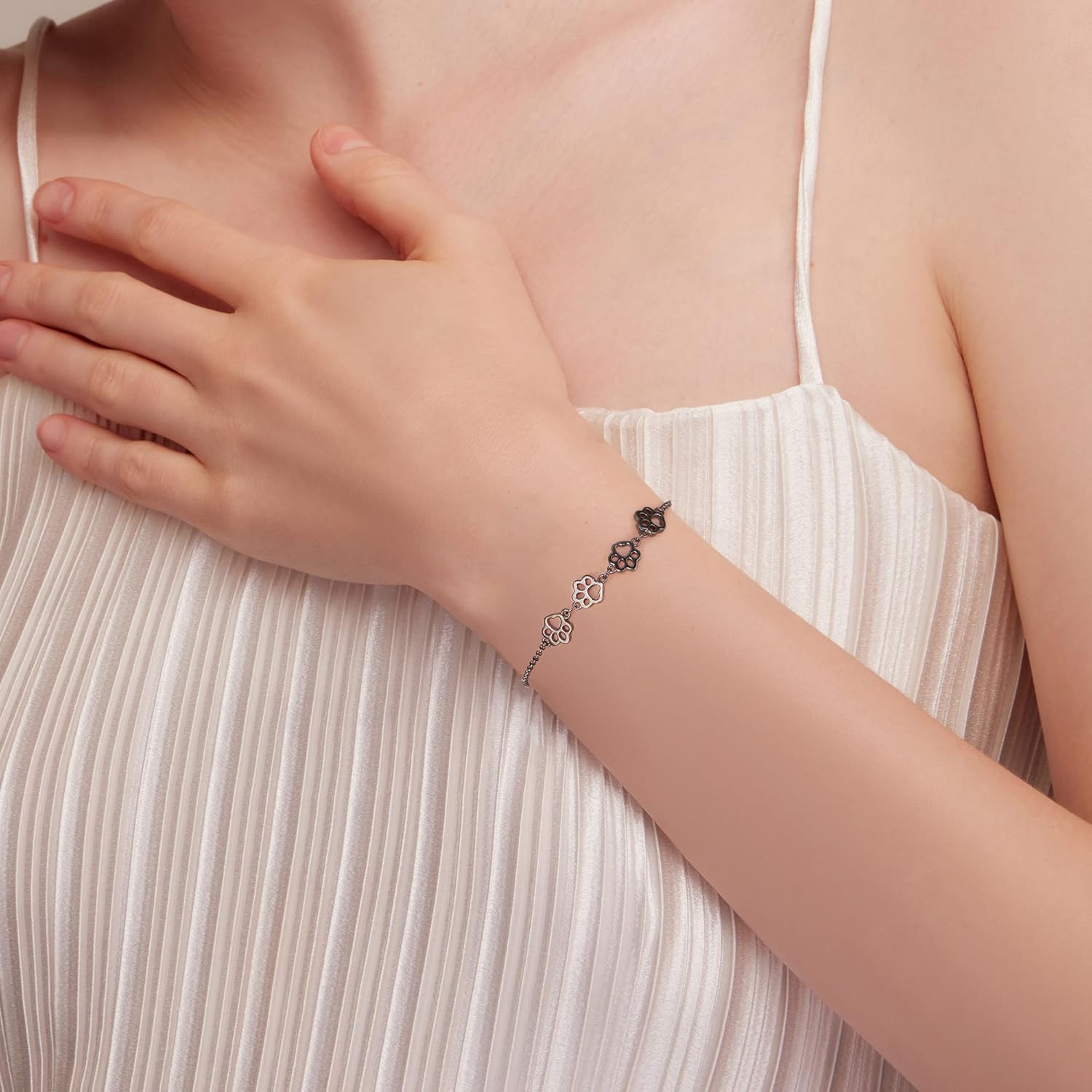 Sterling Silver Paw Print Bracelet – Adjustable Fit - emmy-rae-jewels.com