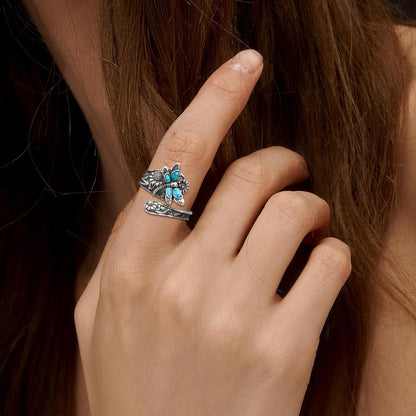 Sterling Silver Turquoise Spoon Ring – Vintage Boho Wrap Ring with Dragonfly - emmy-rae-jewels.com