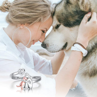 Adjustable Dog Ring in 925 Sterling Silver – “Always in My Heart” with Zirconia - emmy-rae-jewels.com