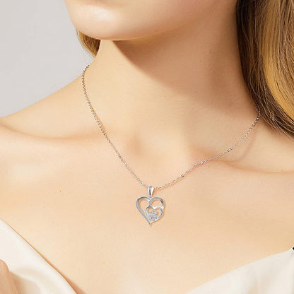 Sterling Silver Paw & Heart Necklace with Zirconia - emmy-rae-jewels.com