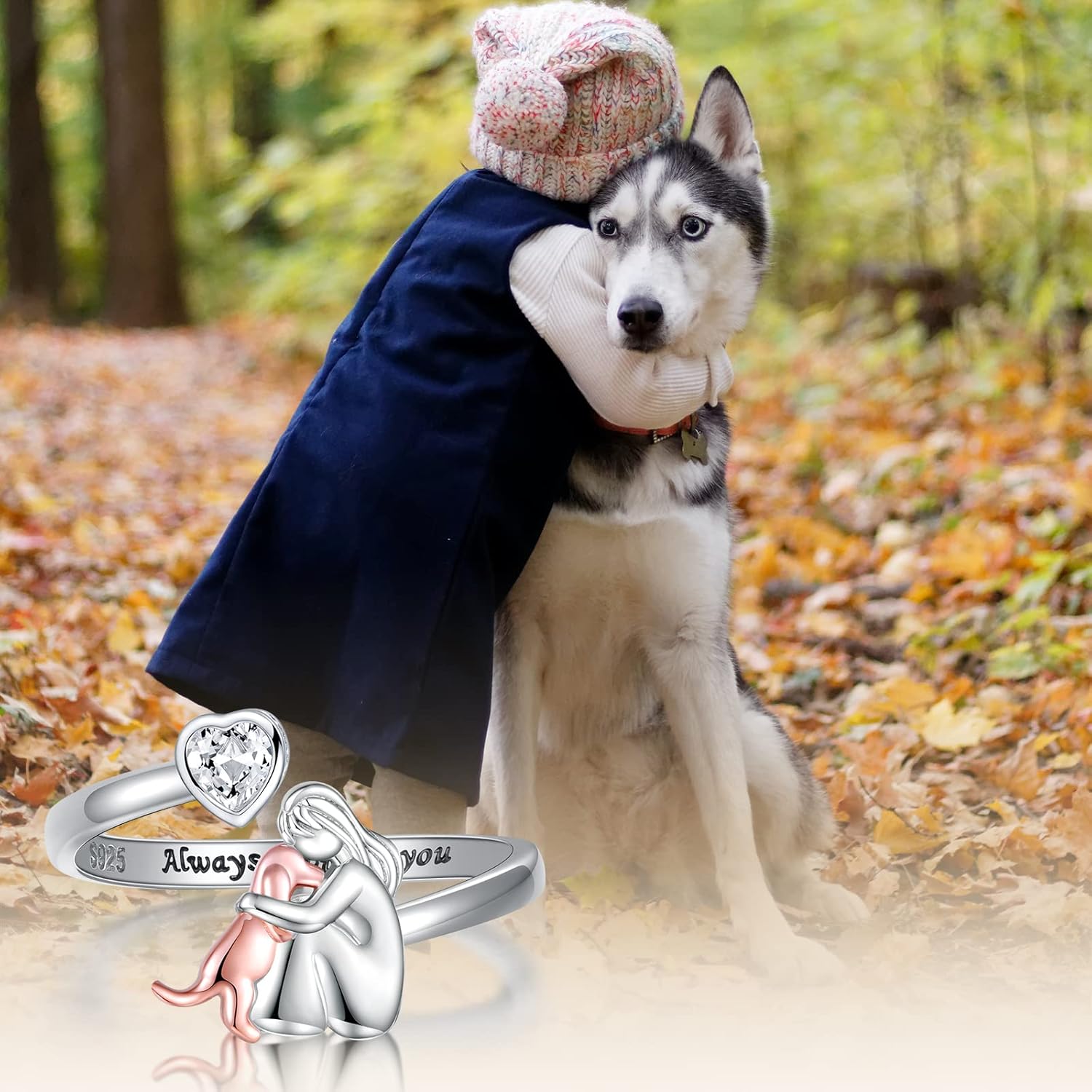 Adjustable Dog Ring in 925 Sterling Silver – “Always in My Heart” with Zirconia - emmy-rae-jewels.com