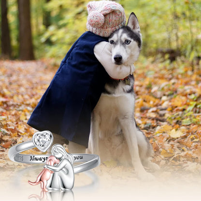 Adjustable Dog Ring in 925 Sterling Silver – “Always in My Heart” with Zirconia - emmy-rae-jewels.com