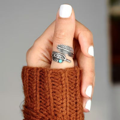 For Memorial S925 Guardian Angel Turquoise Feather Ring - emmy-rae-jewels.com
