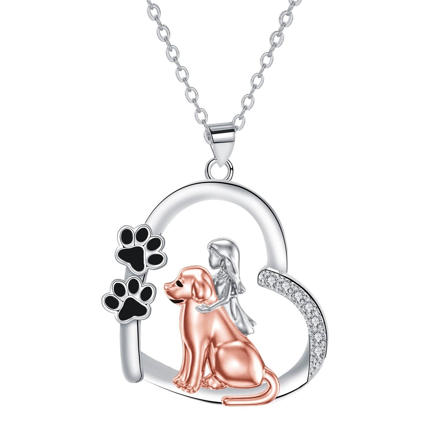 Heart-shaped Dog And Girl Necklace - emmy-rae-jewels.com