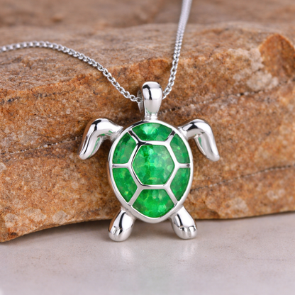 Vintage Fire Opal Turtle Pendant Necklace