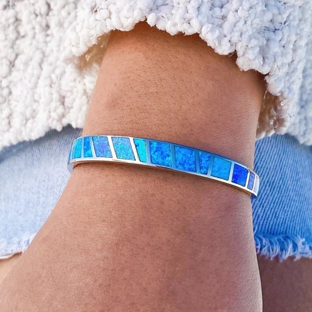 Blue and Silver Opal Bracelet - emmy-rae-jewels.com