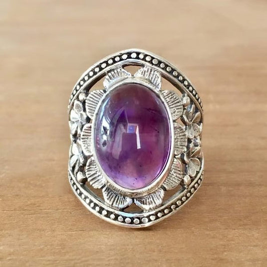 925 Purple Gemstone Flower Ring - emmy-rae-jewels.com