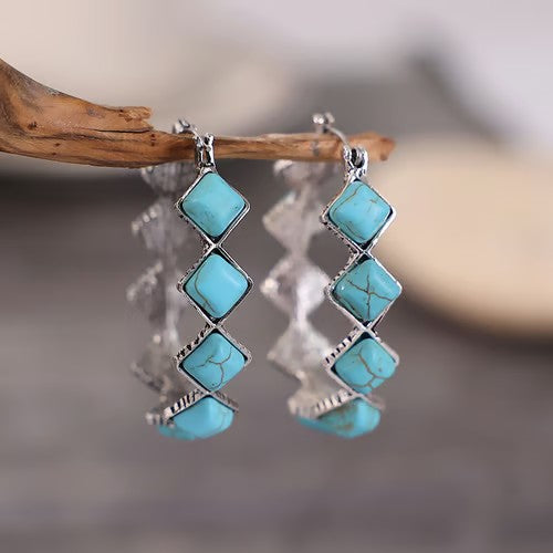Diamond Turquoise Ushaped Earrings - emmy-rae-jewels.com