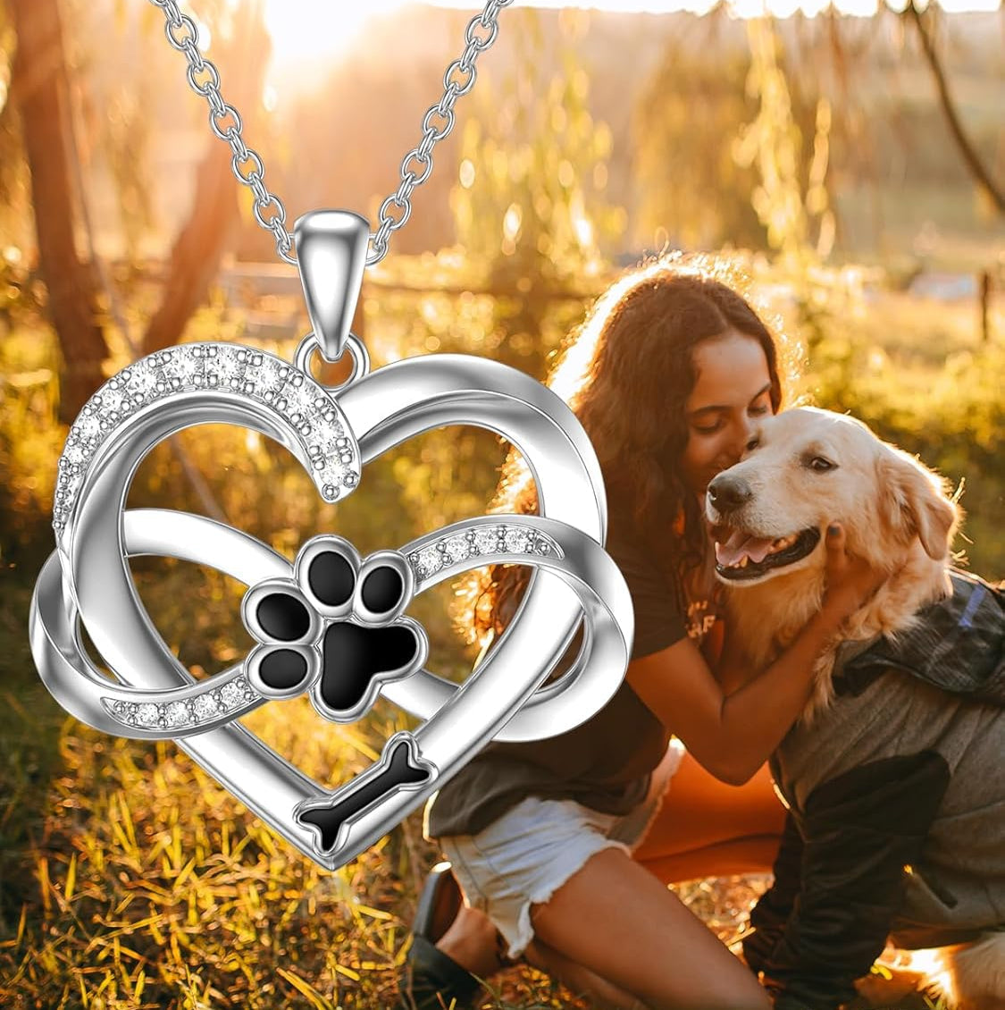 Infinity Heart & Paw Necklace in 925 Sterling Silver with Zirconia - emmy-rae-jewels.com