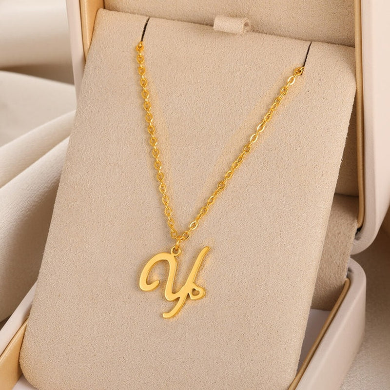 Cursive Initial Letter Pendant Necklaces - emmy-rae-jewels.com