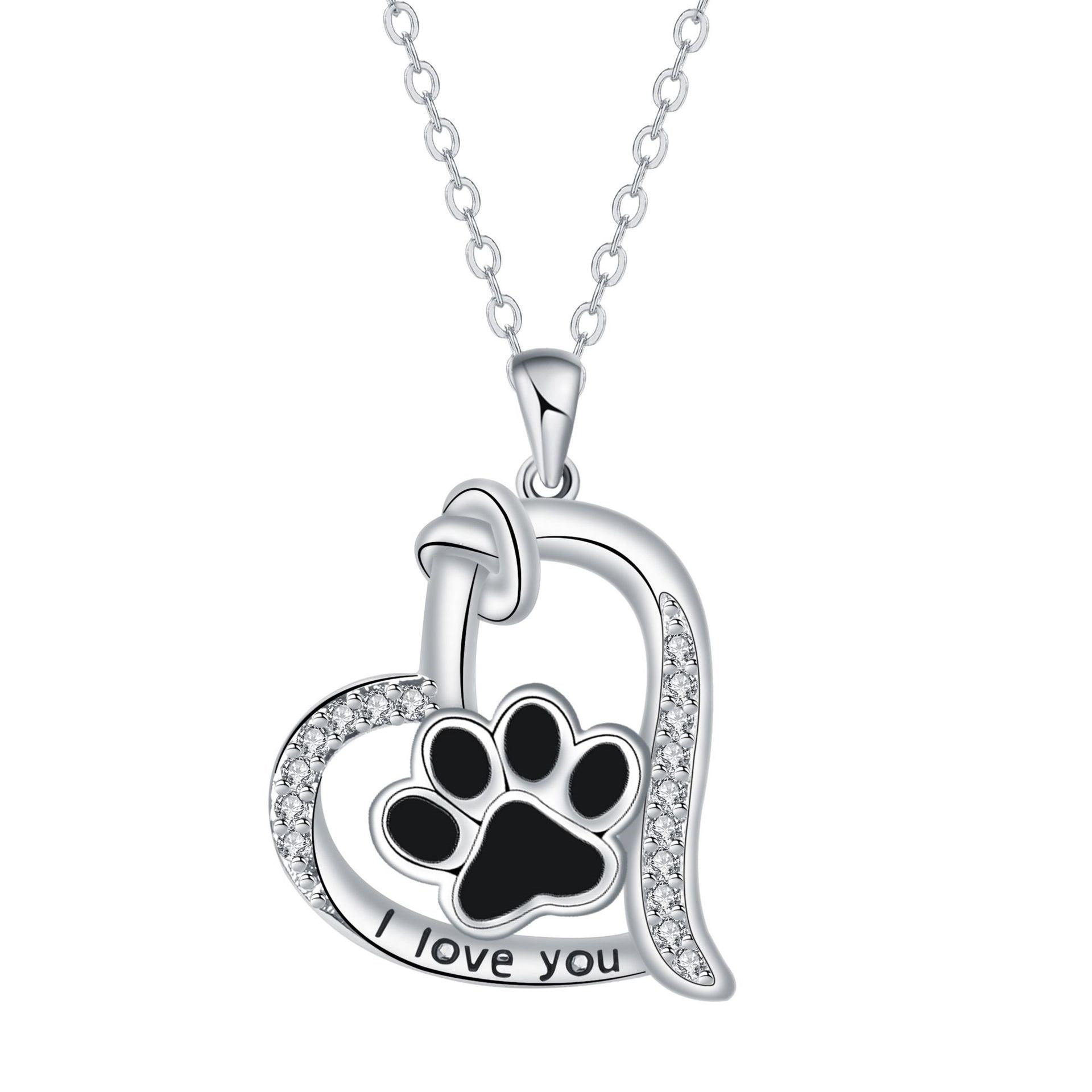 Heart-shaped Dog Paw Print Necklace with Zirconia - emmy-rae-jewels.com