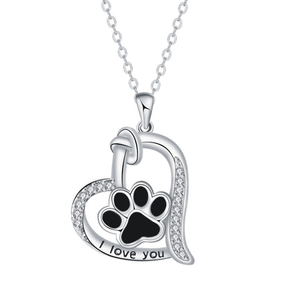 Heart-shaped Dog Paw Print Necklace with Zirconia - emmy-rae-jewels.com