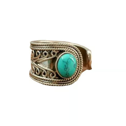 Retro Bohemian Creative Pattern Turquoise Open Ring