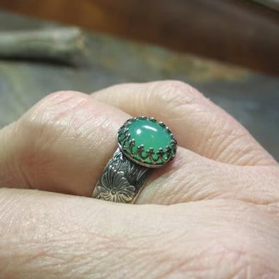 Carved Flower Emerald Silver Ring - emmy-rae-jewels.com