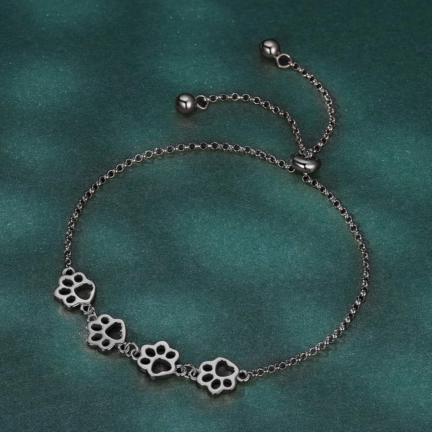 Sterling Silver Paw Print Bracelet – Adjustable Fit - emmy-rae-jewels.com