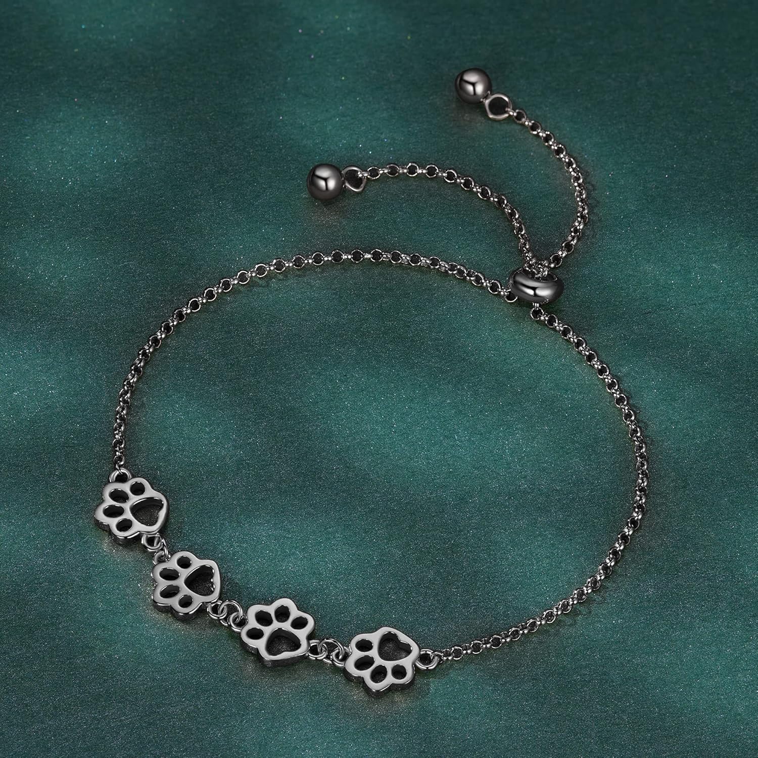 Sterling Silver Paw Print Bracelet – Adjustable Fit - emmy-rae-jewels.com
