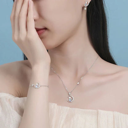 925 Sterling silver Moon & Star Cat Earrings With Zircon - emmy-rae-jewels.com