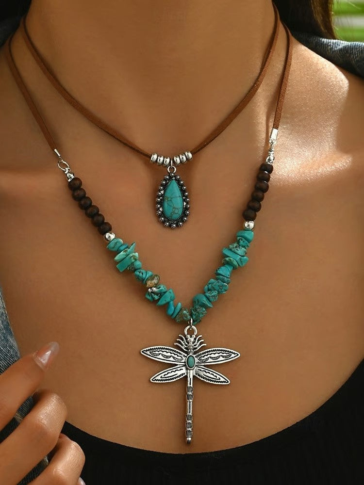 Bohemian Dragonfly Turquoise Necklace Set