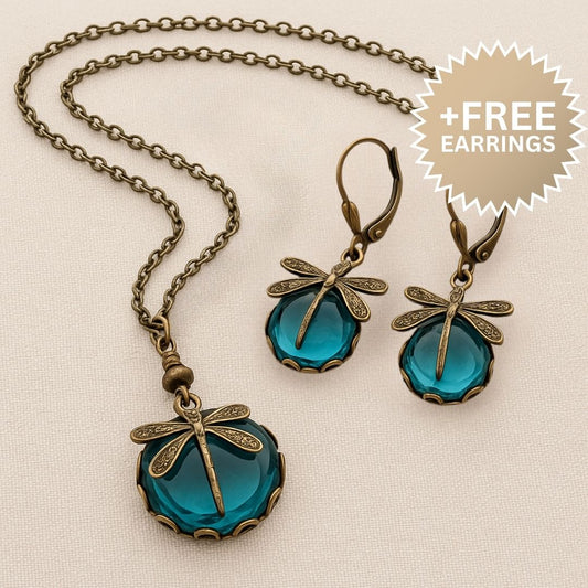 Beautiful Vintage Dragonfly Necklace with Bonus Earrings – Limited Time Offer - emmy-rae-jewels.com