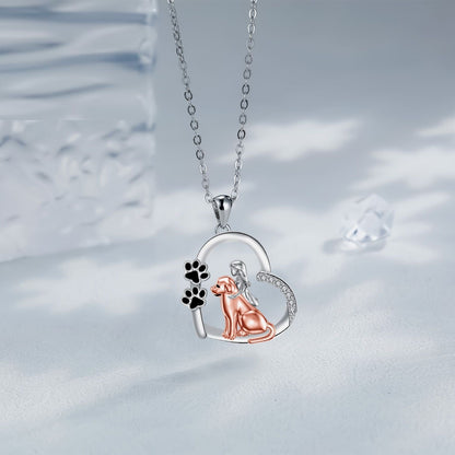 Heart-shaped Dog And Girl Necklace - emmy-rae-jewels.com