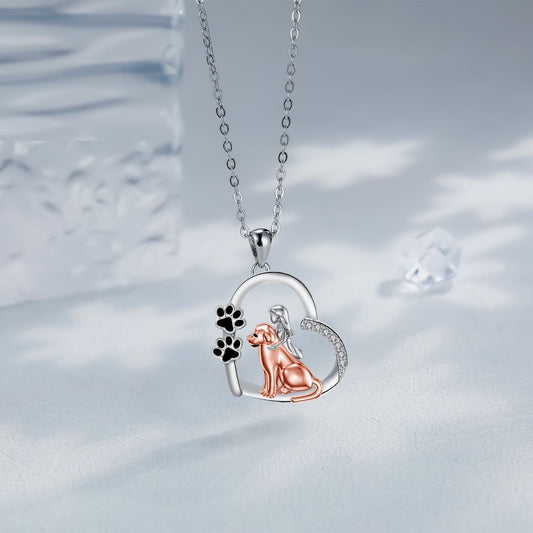 Heart-shaped Dog And Girl Necklace - emmy-rae-jewels.com