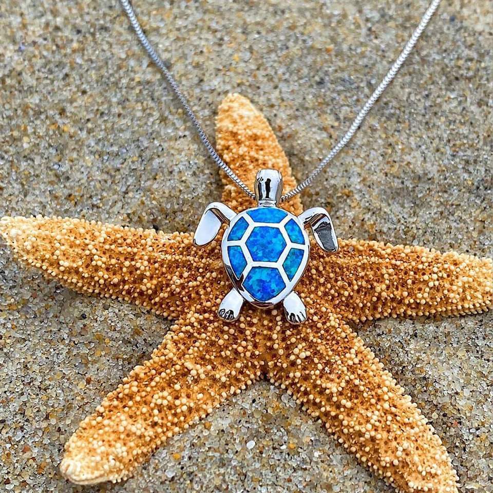 Sea Turtle Necklace + Earrings Set in Opal and Silver - emmy-rae-jewels.com