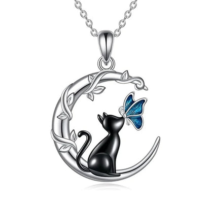 Moon Cat Butterfly Crystal Pendant Necklace - emmy-rae-jewels.com