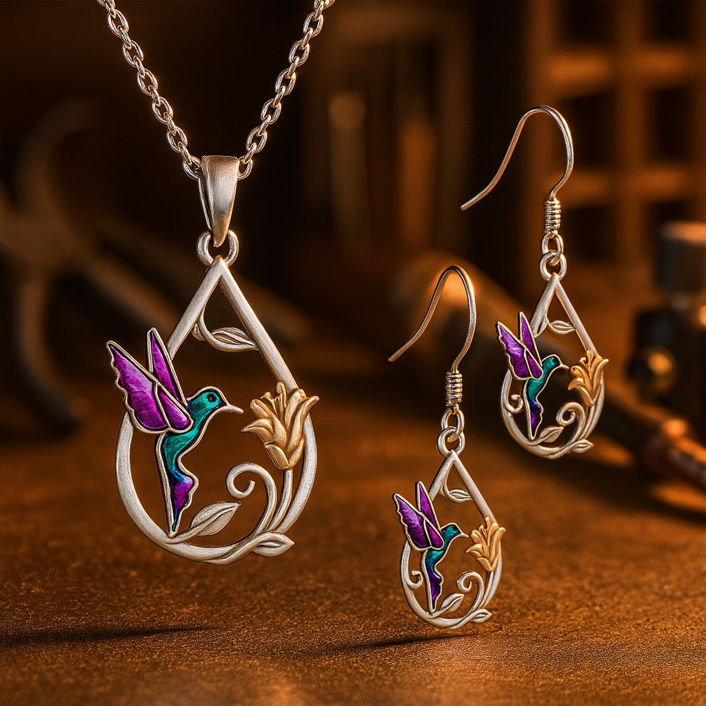 Beautiful Hummingbird Necklace for Women with Bonus Earrings - emmy-rae-jewels.com