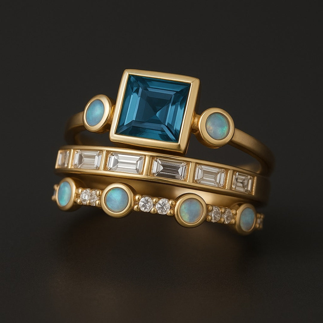 Vintage Blue Crystal Ring Set - emmy-rae-jewels.com