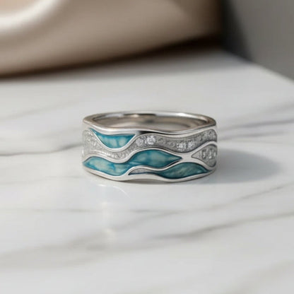 Turquoise Silvered Waves Ring - emmy-rae-jewels.com