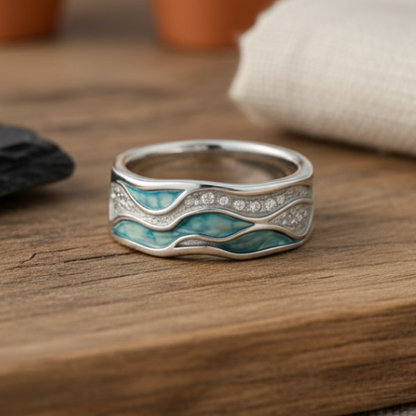 Turquoise Silvered Waves Ring - emmy-rae-jewels.com