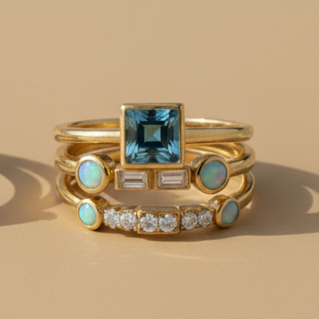 Vintage Blue Crystal Ring Set - emmy-rae-jewels.com