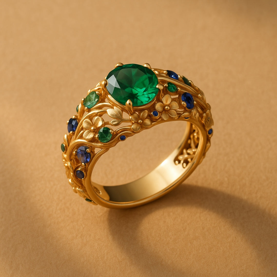 Green & Blue Crystal Gold Ring - emmy-rae-jewels.com