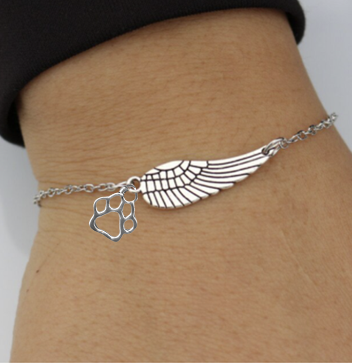 Silver Memorial Bracelet with Angel Wing & Paw Print | Handmade - emmy-rae-jewels.com