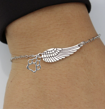 Silver Memorial Bracelet with Angel Wing & Paw Print | Handmade - emmy-rae-jewels.com