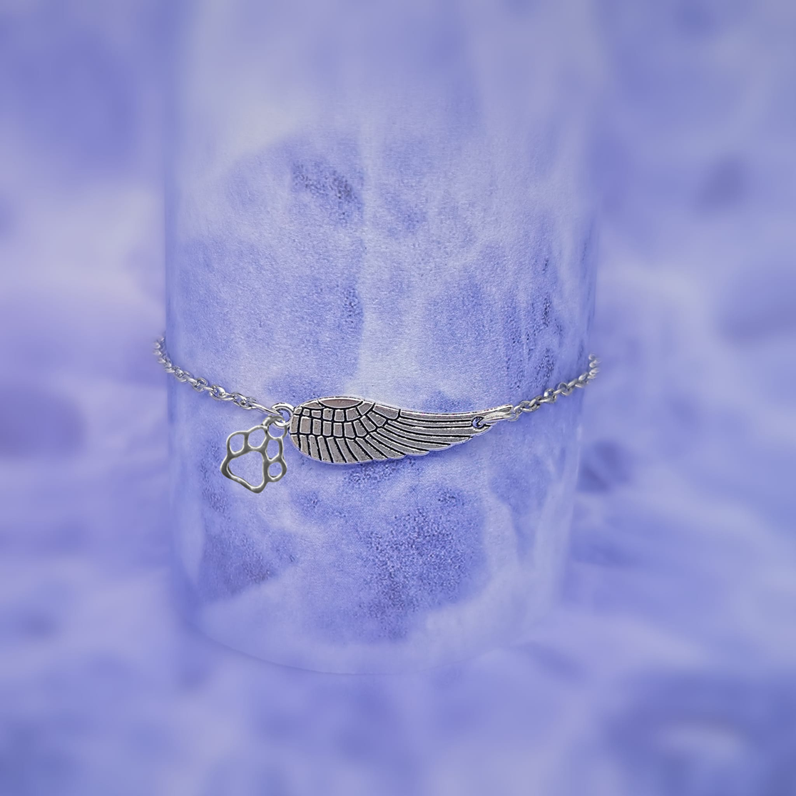 Silver Memorial Bracelet with Angel Wing & Paw Print | Handmade - emmy-rae-jewels.com
