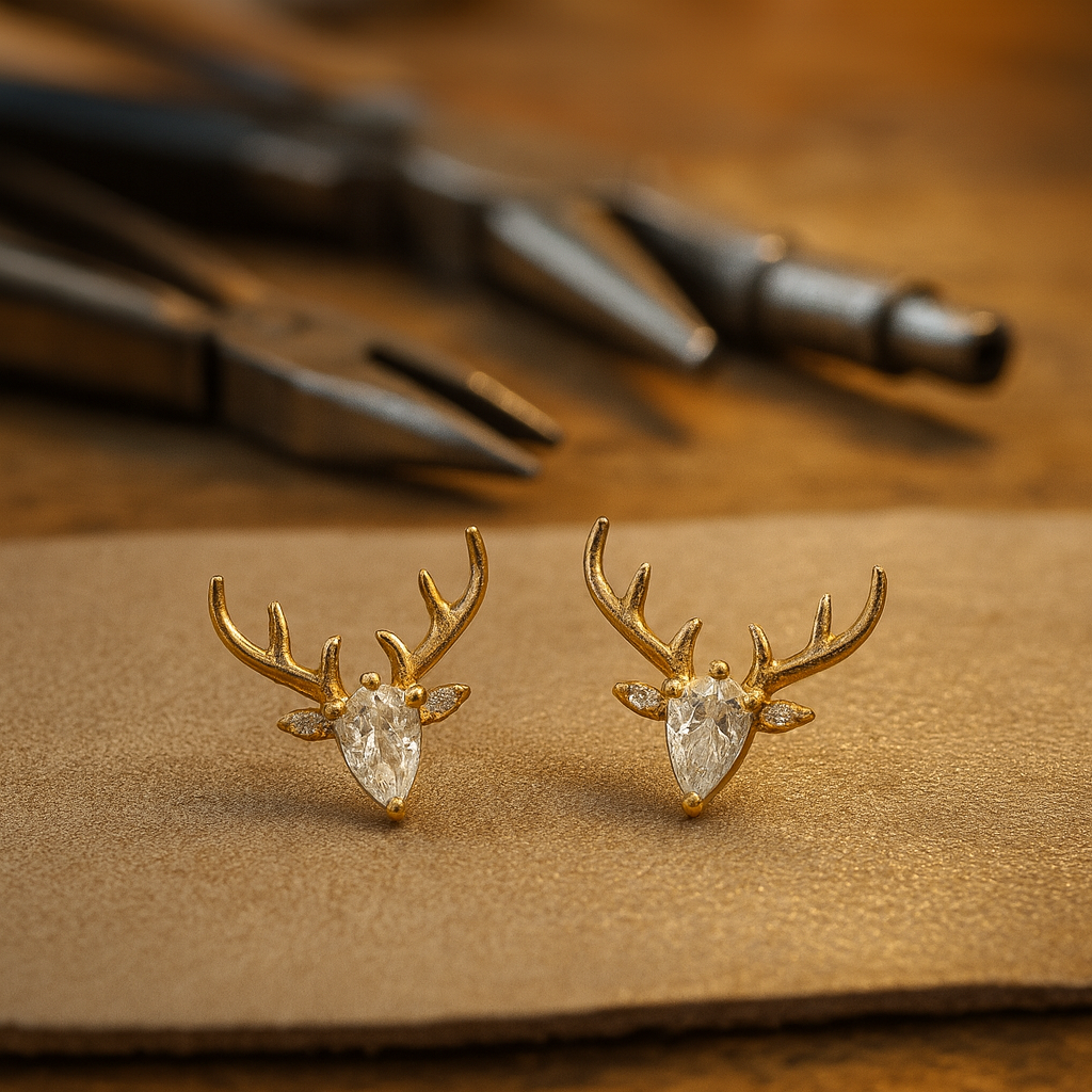 Antler Earrings With Clear Zircon - emmy-rae-jewels.com