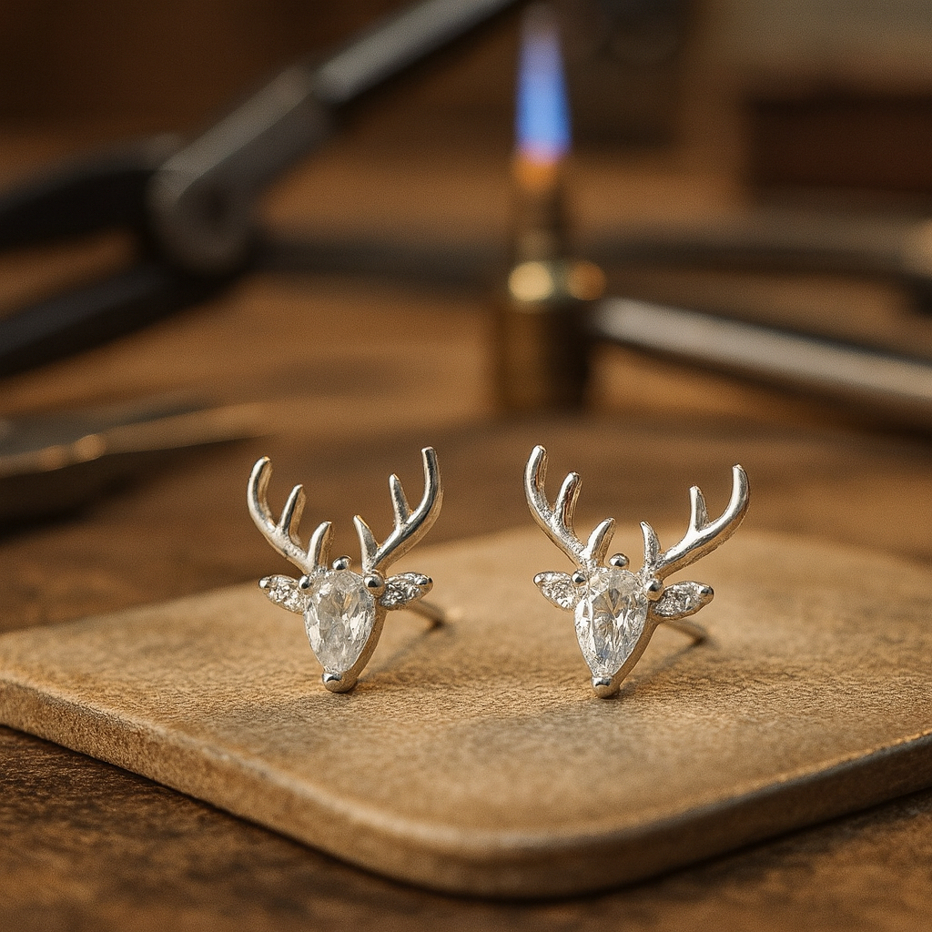 Antler Earrings With Clear Zircon - emmy-rae-jewels.com