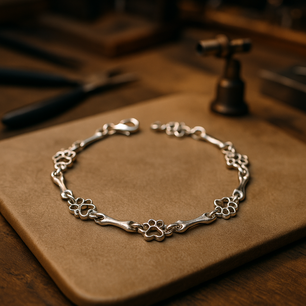Limited Edition Pure Silver Dog Paw and Bone Charms Bracelet - emmy-rae-jewels.com
